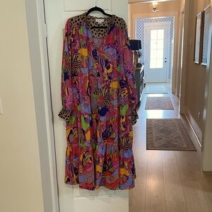 Never fully dressed, leopard and tropical print tiered dress